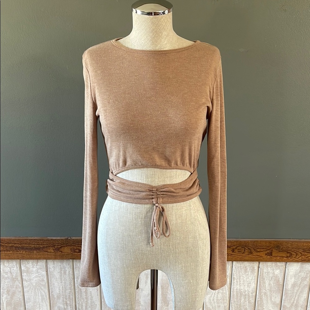Tan Long Sleeve Crop Top